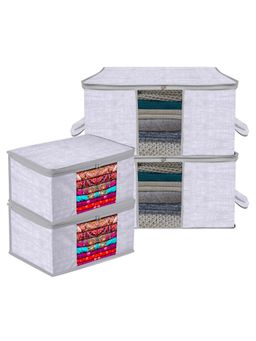 Kuber Industries - Jute Print 2 Pieces Saree & 2 Pieces Underbed Storage Bag Gray (Pack of 4)