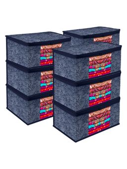 Kuber Industries - Flower Printed Saree Storage Bag With Visible Window-9 Inch Navy Blue (Pack of 9)