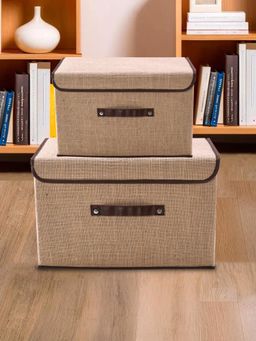 Kuber Industries - ( Small & Large ) Jute Foldable Drawer Organizer - Brown (Pack of 2)