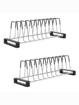 Kuber Industries - Steel 10 Sections Plate Stand With Rubber Grip - 20 Inch - Silver (Pack of 2)