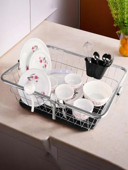 Kuber Industries - Dish Rack With Handle & Draining Tray Included - 17X22 Inch - Silver (Pack of 2)