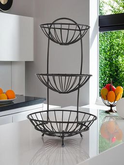 Kuber Industries - Metal 3-Layer Fruit Basket For Dining Table - Black (Pack of 2)