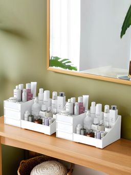 Kuber Industries - Cosmetic Organizers Storage Box For Women - 8-Compartments - White (Pack of 2)