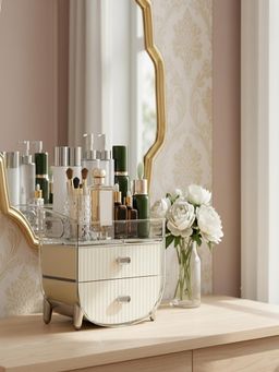 House of Quirk - Cosmetics Storage Box Transparent Desktop Dressing Drawer Lid Box - Cream