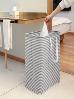 House of Quirk - Collapsible Laundry Storage Basket For Toys Clothes White Grey Stripe