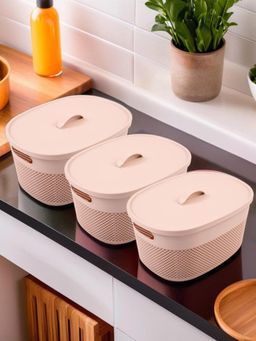 Kuber Industries - Medium Multipurpose Storage Baskets With Lid Design-Netted Plastic Oval (Pack of 3)