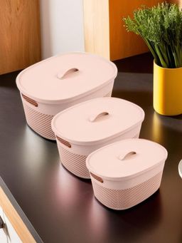 Kuber Industries - Multipurpose Storage Baskets With Lid Design-Netted Plastic Shape (Pack of 3)