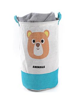 House of Quirk - Round Laundry Basket Hamper Toy Storage Organizer - Bear