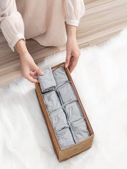 House of Quirk - Organizers Foldable Save Space Clothing Storage Bins Linen 8 Grid Slot - Beige