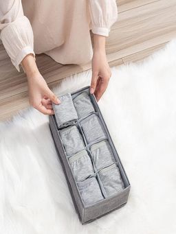 House of Quirk - Organizers Foldable Save Space Clothing Storage Bins Linen 8 Grid Slot - Grey