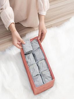 House of Quirk - Organizers Foldable Save Space Clothing Storage Bins Linen 8 Grid Slot - Orange