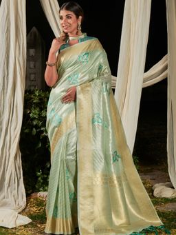 Odette - Green Premium Linen Silk Leheriya Saree with Unstitched Blouse