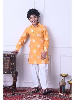 Indi-Loom Couture - Boys Orange Cotton Blend Kurta and Pyjama
