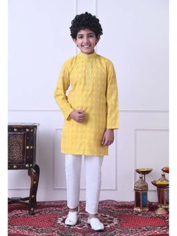 Indi-Loom Couture - Boys Yellow Poly Silk Kurta and Pyjama
