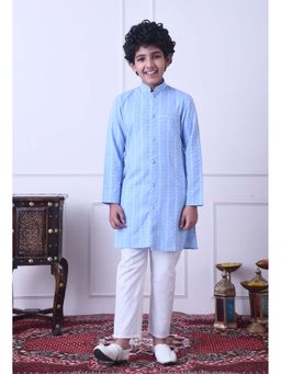 Indi-Loom Couture - Boys Blue Cotton Kurta and Pyjama