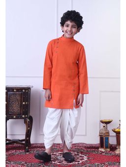 Indi-Loom Couture - Boys Orange Cotton Kurta and Dhoti