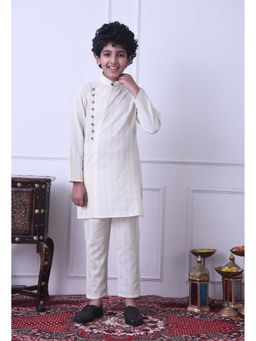 Indi-Loom Couture - Boys Off White Cotton Kurta and Pyjama