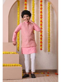 Indi-Loom Couture - Boys Pink Silk Blend Kurta with Pyjama and Jacket