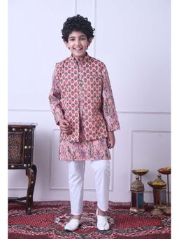 Indi-Loom Couture - Boys Peach Cotton Kurta with Pyjama and Jacket
