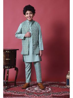 Indi-Loom Couture - Boys Green Cotton Kurta with Pyjama and Jacket