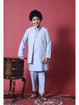 Indi-Loom Couture - Boys Blue Cotton Kurta with Pyjama and Jacket