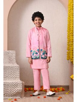 Indi-Loom Couture - Boys Pink Cotton Kurta with Pyjama and Jacket