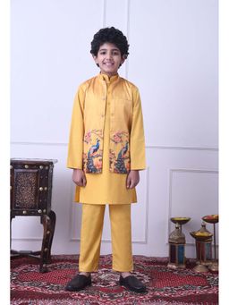 Indi-Loom Couture - Boys Yellow Cotton Kurta with Pyjama and Jacket