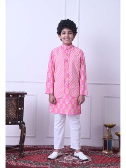 Indi-Loom Couture - Boys Pink Cotton Kurta with Pyjama and Jacket