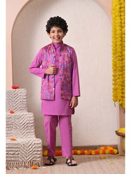 Indi-Loom Couture - Boys Purple Cotton Kurta with Pyjama and Jacket