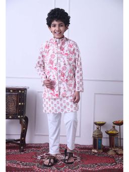 Indi-Loom Couture - Boys Off White Cotton Kurta with Pyjama and Jacket
