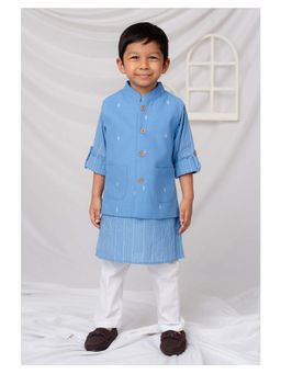 Little Collars - Boys Blue Cotton Kurta with Pyjama and Jacket