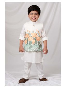 Little Collars - Boys Yellow Blended Kurta with Pyjama and Jacket