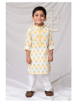Little Collars - Boys Yellow Cotton Kurta and Pyjama