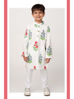Little Collars - Boys White Cotton Kurta and Pyjama