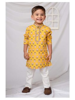 Little Collars - Boys Mustard Cotton Kurta and Pyjama