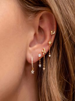AQUASTREET - Single Ear 18K Plated Antitarnish Pink Star Moon Earring Set (Set of 5)