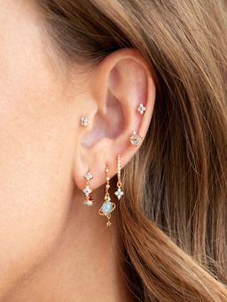 AQUASTREET - Single Ear 18K Plated Antitarnish Blue Floral Earring Set (Set of 6)