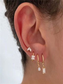 AQUASTREET - Single Ear 18K Gold Plated Antitarnish Zircon Earring Set (Set of 4)