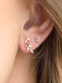 AQUASTREET - Single Ear 18K Plated Anti-Tarnish Pink Floral Earring Set (Set of 2)
