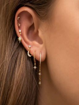 AQUASTREET - Single Ear 18K Plated Antitarnish Star Moon Zircon Earring Set (Set of 6)