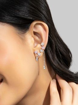 AQUASTREET - Single Left Ear 18K Plated Antitarnish Pink Zircon Floral Drop Earring (Set of 2)