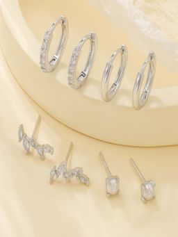 AQUASTREET - 18K Gold Plated Anti-Tarnish White Zircon Earring Set (Pack Of 4)