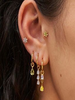 AQUASTREET - Single Ear 18K Plated Antitarnish Floral & Zircon Earring Set (Set of 5)