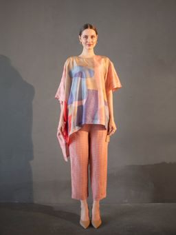 clos - Peach and Blue One Side Kaftan Sleeve with Pant (Set of 2)