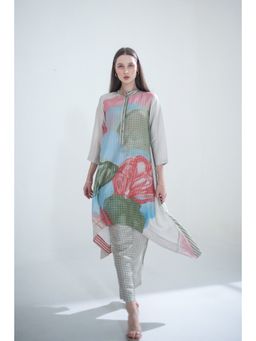 clos - Grey and Red Long Kurta Tail with Pant (Set of 2)