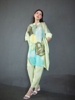 clos - Light Green Asymmetric Kaftan with Pant (Set of 2)