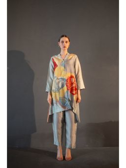 clos - Light Grey High Low Kurta with Pant (Set of 2)