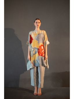 clos - Light Grey Asymmetric Kaftan with Pant (Set of 2)