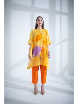 clos - Yellow and Orange Asymmetric Kaftan with Pant (Set of 2)