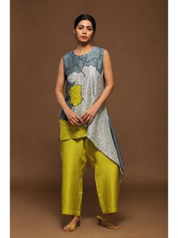 clos - Lime Green Rich Dupion Silk Tunic with Pant (Set of 2)